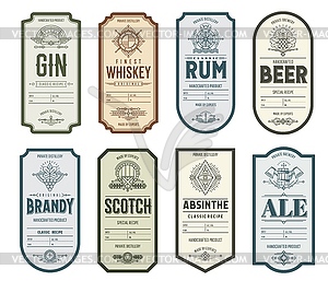 Vintage alcohol labels of brandy, whiskey and rum - vector clipart