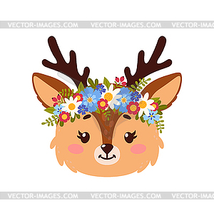 Олень животное с цветочным венком олень - векторный клипарт Royalty-Free