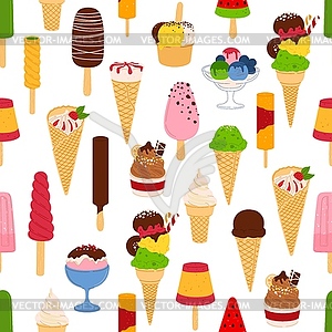 Ice cream seamless pattern, dessert background - vector clipart