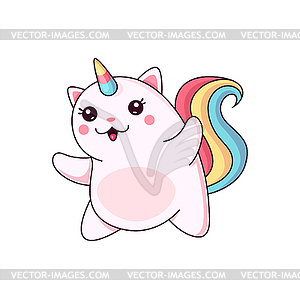 Мультяшный милый персонаж caticorn кошка-единорог - векторный графический клипарт