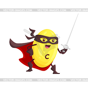 Cartoon vitamin C superhero ascorbic acid capsule - vector image