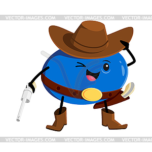 Cartoon blueberry cowboy or robber berry character - vector image