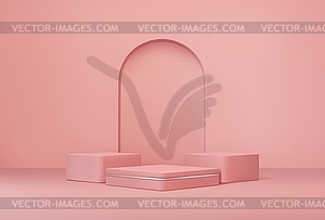 Pink or coral podium, studio showroom pedestal - vector clipart