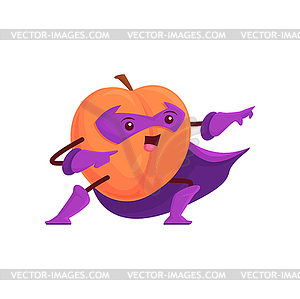 Мультяшный забавный супергерой из персика или абрикоса - изображение векторного клипарта