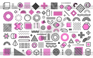 Memphis geometric shapes and patterns elements set - vector clip art