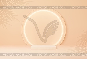 Бежевый или коралловый круглый подиум с пальмовыми листьями - векторный клипарт / векторное изображение