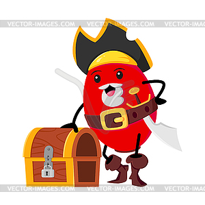 Cartoon rosehip pirate character with treasure - vector clip art