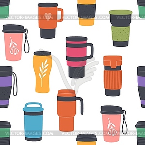 Reusable thermo mugs and tumblers seamless pattern - vector clip art