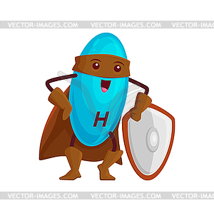 Cartoon vitamin H superhero character with shield - royalty-free vector image