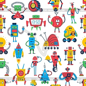 Cartoon robots seamless pattern, robotic droids - vector clipart