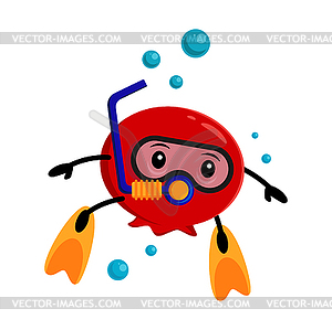 Cartoon pomegranate fruit character diving in sea - vector EPS clipart