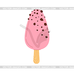 Pink popsicle ice cream dessert fastfood snack - vector image