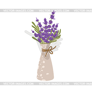 Lavender flower bouquet in clay decorative vase - vector EPS clipart