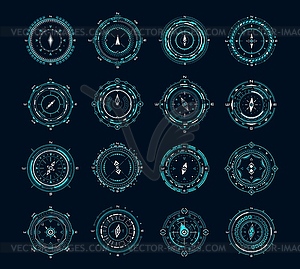 HUD compass, futuristic set of round aiming - vector clipart