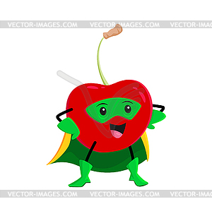 Cartoon cherry berry superhero defender character - vector image