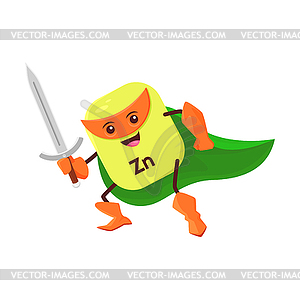 Cartoon zinc or zincum superhero micronutrient - vector clip art