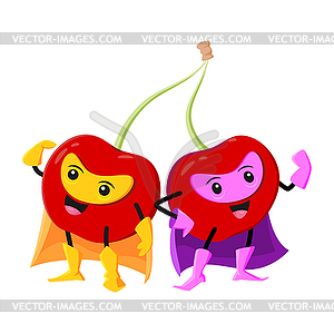 Cartoon cherry berry twins superhero or defender - vector clip art