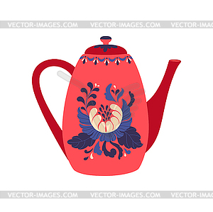 Kitchen utensil, cartoon ceramic porcelain teapot - vector clipart