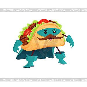 Cartoon tex mex tacos superhero character - vector image