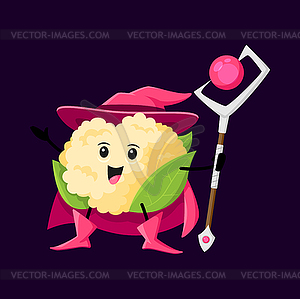 Cartoon cauliflower Halloween vegetable wizard - vector clip art