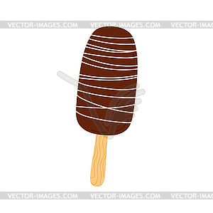 Chocolate ice cream on stick, eskimo dessert - vector clip art