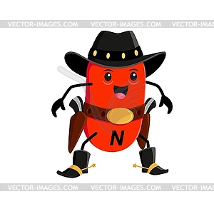 Cartoon vitamin N cowboy character, western ranger - vector clipart