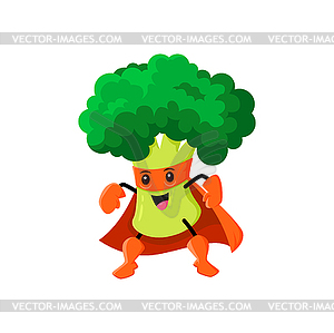 Cartoon broccoli super hero vegetable character - vector clipart