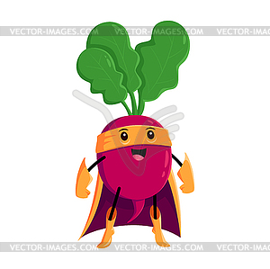 Cartoon radish vegetable super hero character - vector image