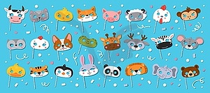 Cartoon carnival party animal masks set - vector image