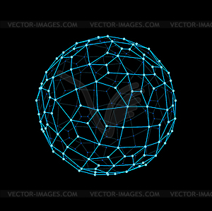 Wireframe sphere and 3d polygon ball shape - vector image