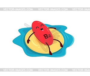 Cartoon vitamin B2 character on float ring - vector clipart