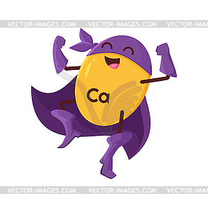 Cartoon calcium superhero micronutrient character - vector clip art