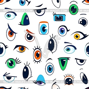 Бесшовный узор мультяшных глаз, эмодзи с комическими глазами - векторный клипарт