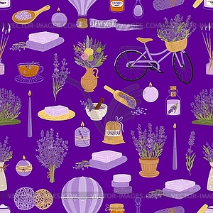Lavender flowers, herb and aroma bunch pattern - royalty-free vector clipart