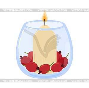 Aromatic spa candle in glass jar, wax candlelight - vector clip art