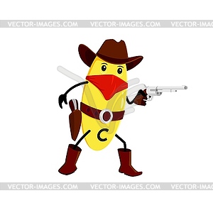 Cartoon vitamin C, Wild West robber bandit, cowboy - color vector clipart