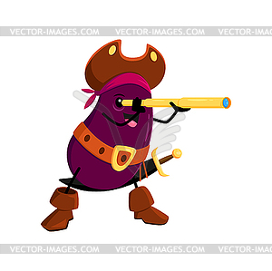 Cartoon eggplant vegetable funny pirate character - vector image