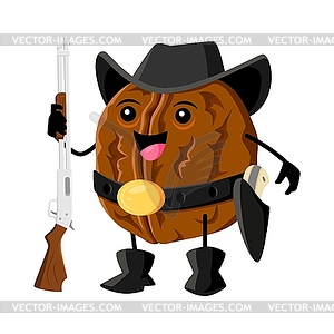 Cartoon walnut nut ranger or cowboy character - vector clip art