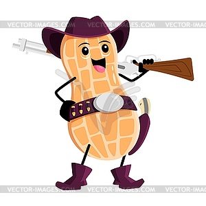 Cartoon peanut cowboy character, nut pod ranger - vector clipart / vector image