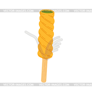 Swirly ice-cream, yellow glazed icecream on stick - vector image