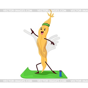 Cartoon soy bean pod character on yoga, pilates - vector clipart