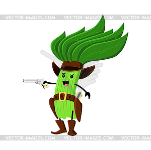 Cartoon spinach vegetable cowboy, ranger, robber - vector image