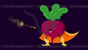 Cartoon Halloween beet vegetable wizard, witch - vector clipart