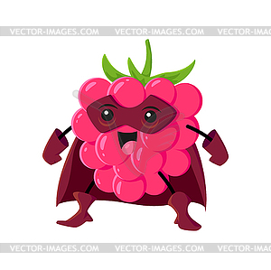 Cartoon raspberry berry cute superhero character - vector image