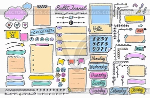 Bullet journal, страница календаря sketch doodle diary - изображение в векторе / векторный клипарт