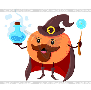 Cartoon orange fruit wizard or mage character - stock vector clipart