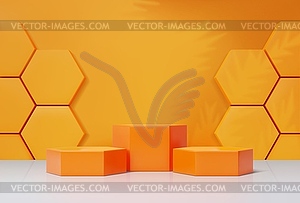 Yellow cosmetics podium with honeycomb, 3d - vector image