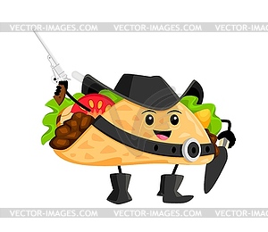 Cartoon fast food taco cowboy, sheriff character - vector image