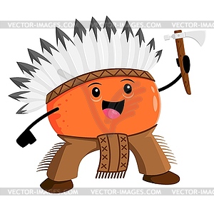 Cartoon orange fruit native american character - vector image