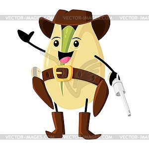 Cartoon pistachio nut cowboy, ranger and bandit - vector clip art